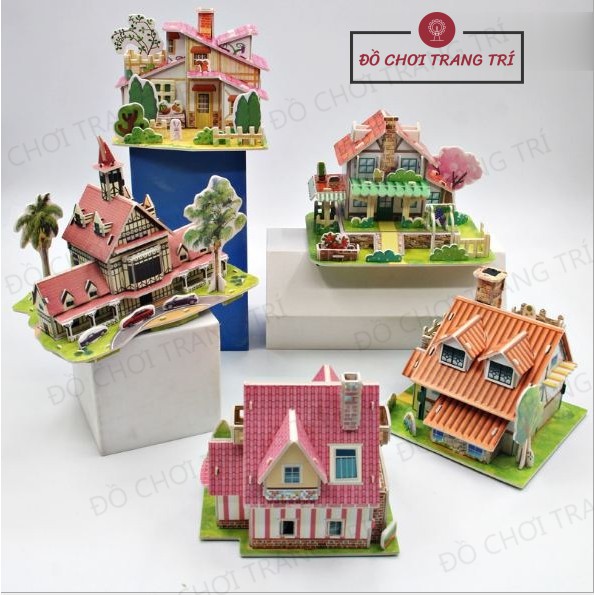 Mô hình 3D giấy tự lắp ráp, hình biệt thự - Đồ chơi sáng tạo