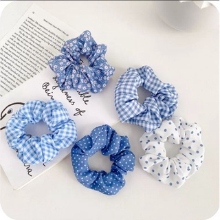 Set 10 cột tóc nữ scrunchies tone xanh dương tươi mát