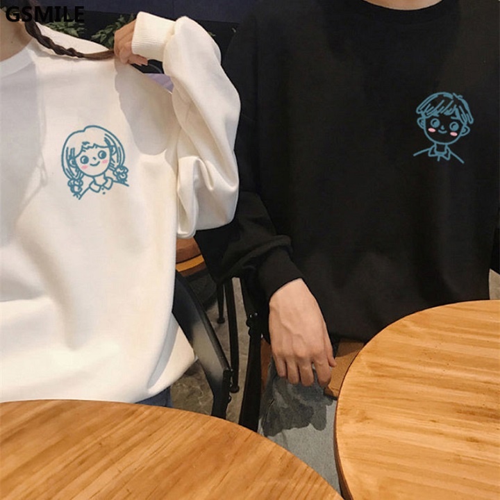 Áo Sweater Nhung Cặp Cổ Tròn Phong Cách Hàn Quốc Unisex