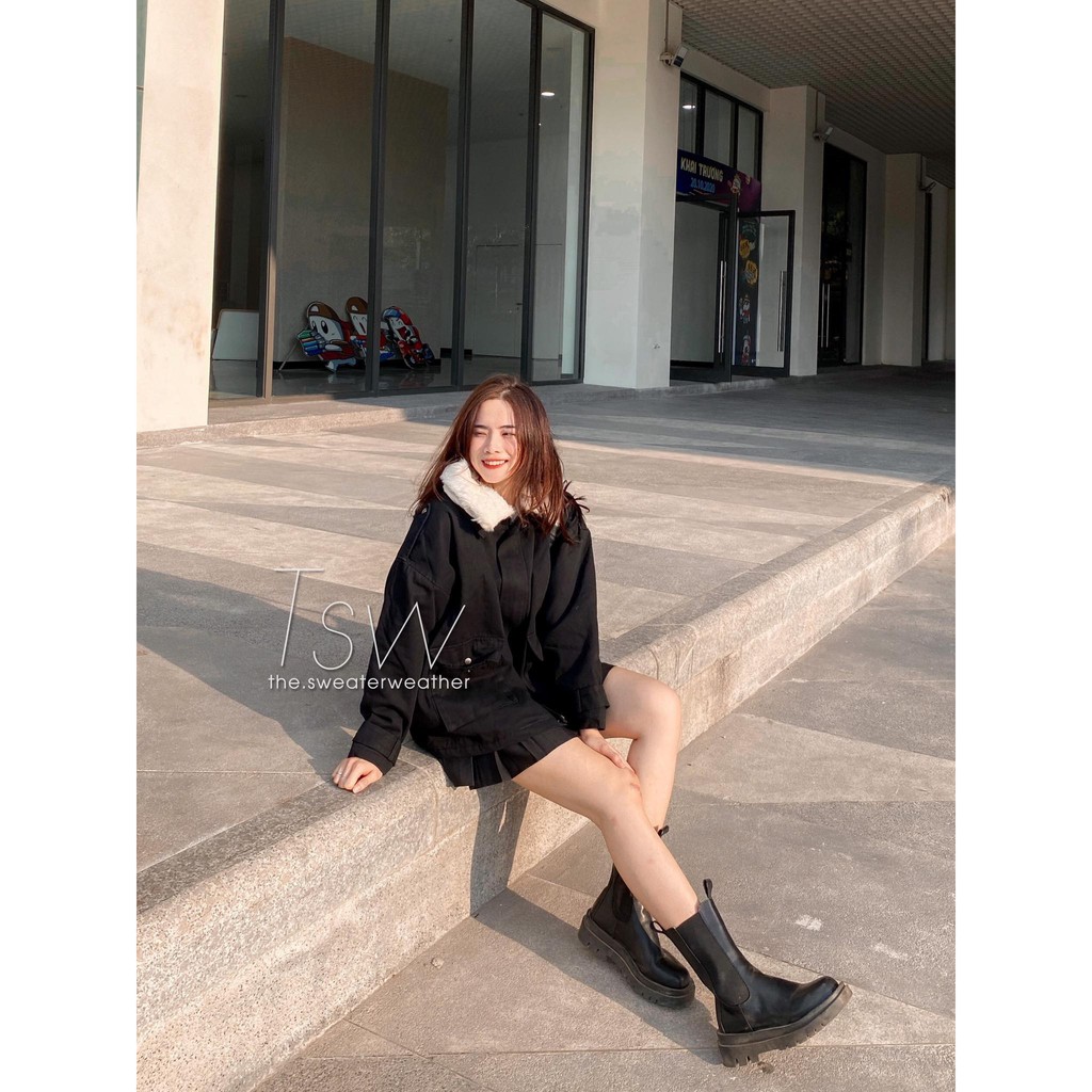 Áo khoác kaki phao cổ lông tháo rời