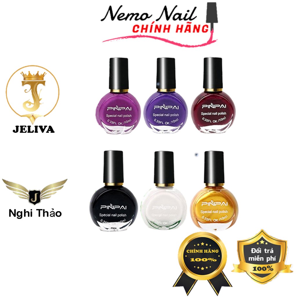 Sơn In Móng Tay Mực In Nail Móng Pinpai Chính Hãng Trắng Đen Vàng Bạc10ml