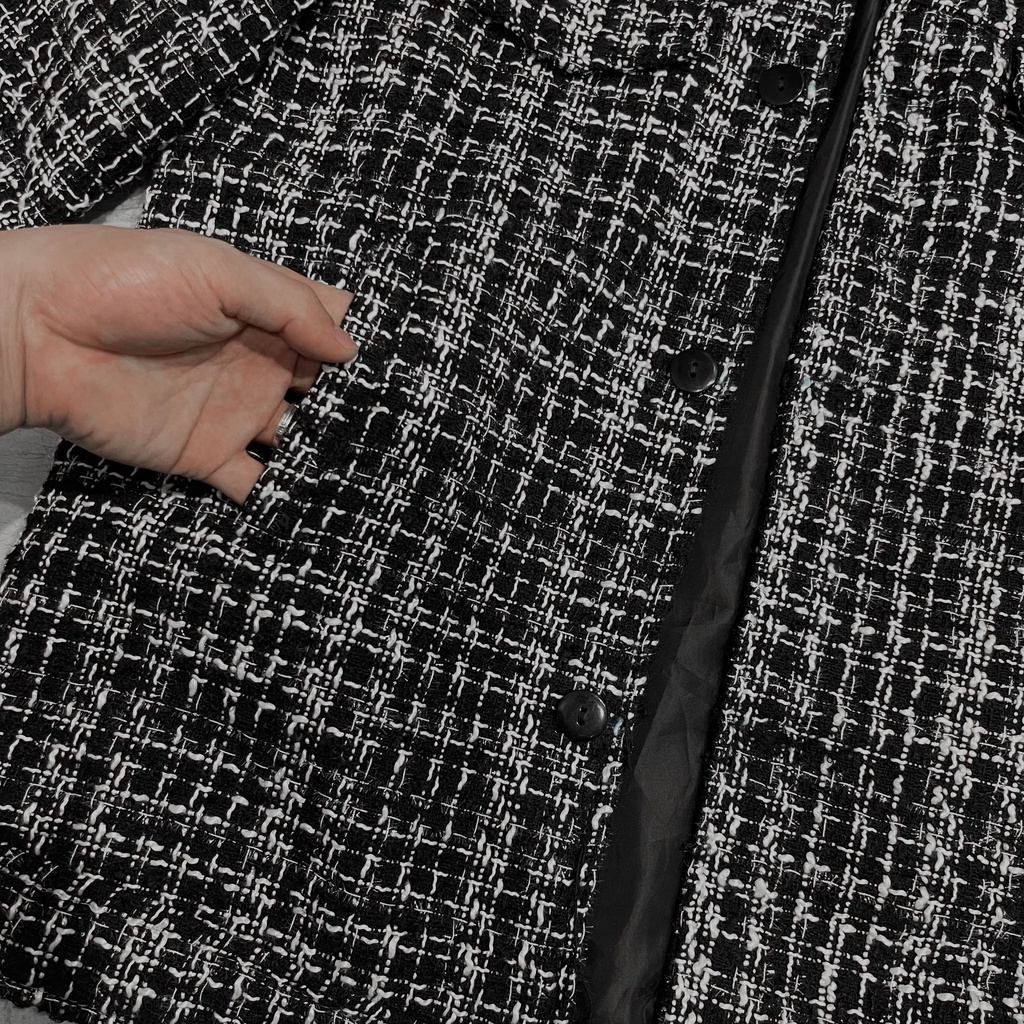Áo khoác dạ ROWAY chất liệu dạ tweed nhập khẩu cao cấp | Dạ sọc đen