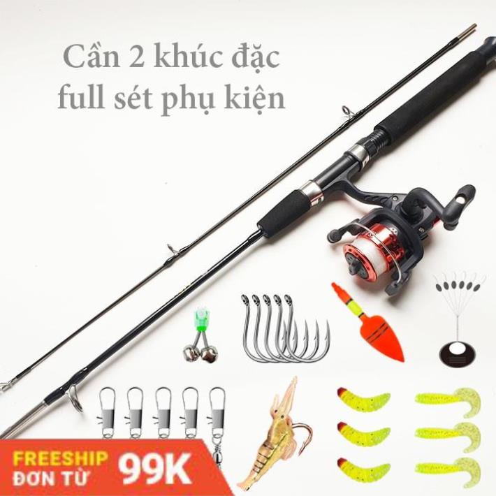 Bộ cần câu máy cần câu 2 khúc đặc kèm + máy câu 200 cuốn sẵn cước + full set phụ kiện