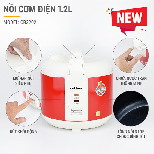 Nồi cơm điện Goldsun CB 3202 1.2L lòng nối chống dính cao cấp