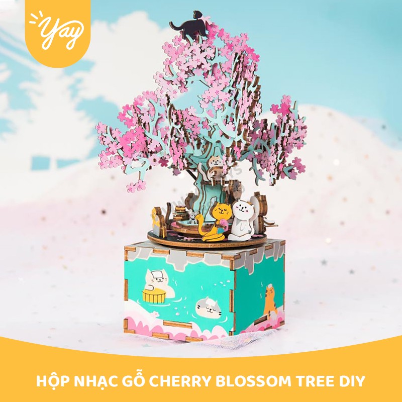 [BẢN XUẤT KHẨU TIẾNG ANH] Hộp nhạc gỗ Cherry Blossom Tree DIY Robotime