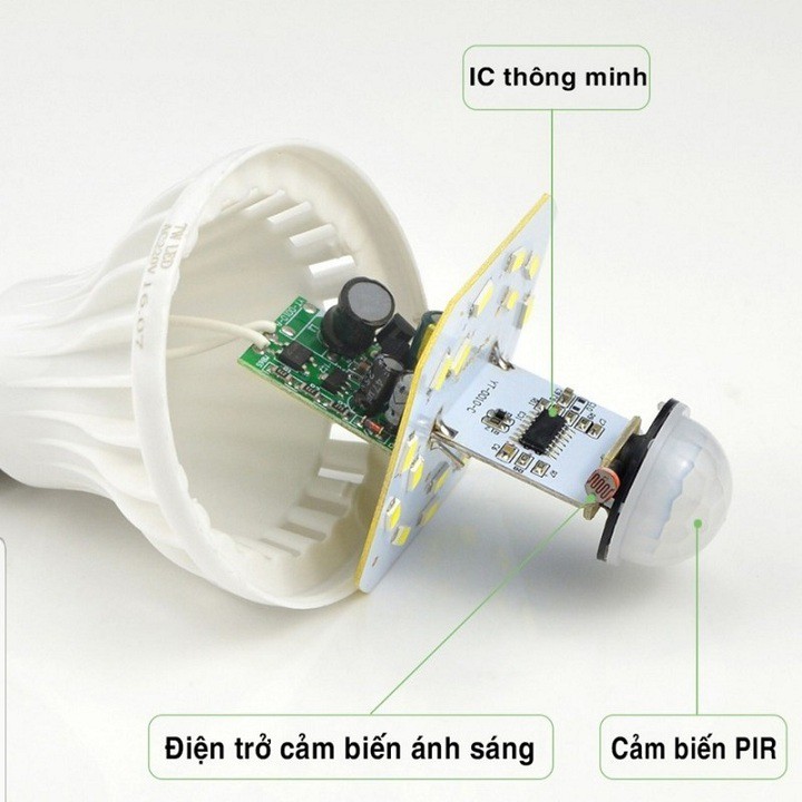 Combo03 bóng đèn cảm ứng hồng ngoại âm thanh và ánh sáng 9W