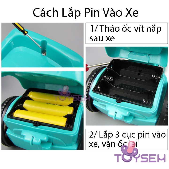 Xe đồ chơi trẻ em bé đi xe đạp xoay 360 độ Toysem có nhạc và đèn sáng 3 màu - Quà tặng sinh nhật, thôi nôi cho bé