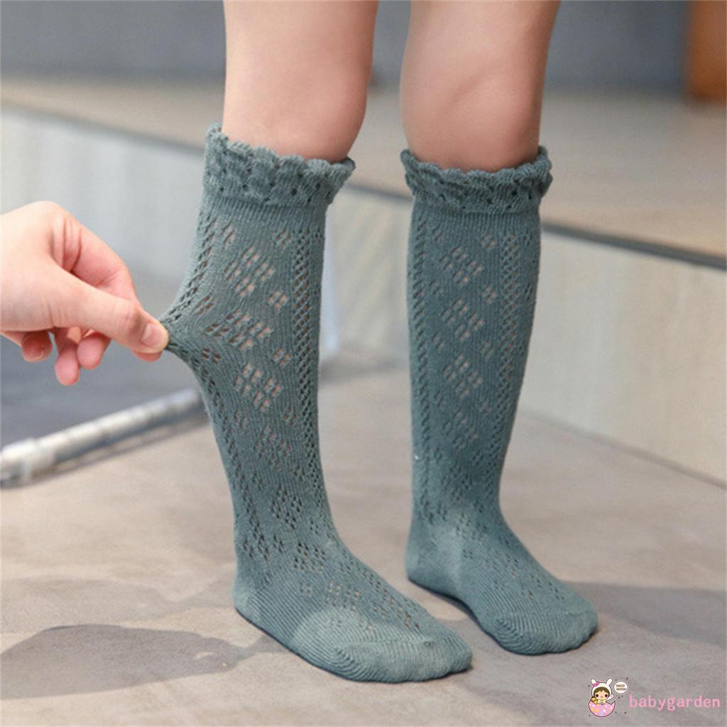 Đôi Vớ Dài Qua Gối Phối Lưới Màu Trơn Thời Trang Dành Cho Bé Gái 0-3 Tuổi