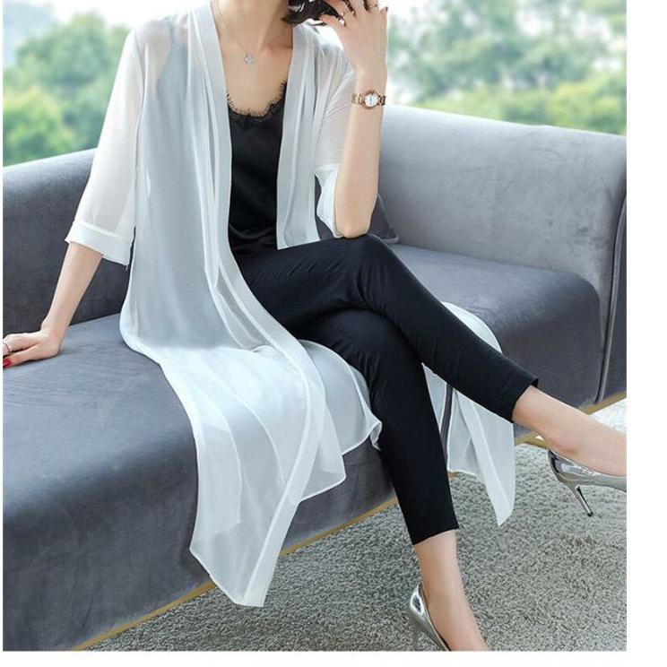 Wow. Stella Áo Khoác Voan Dáng Dài / CARDIGAN Thời Trang Hàn Quốc Thanh Lịch