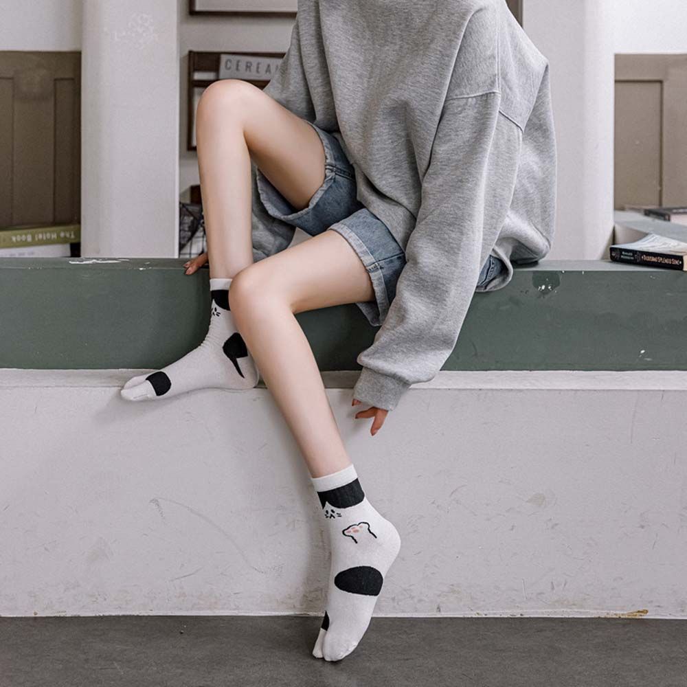 Vớ cotton xỏ ngón thoáng khí in hình mèo hoạt hình dễ thương phong cách Harajuku dành cho nữ