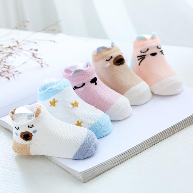 Set 5 đôi tất điều hòa thấp cổ cotton thoáng khí Kid's sock cho bé từ 0-3 tuổi