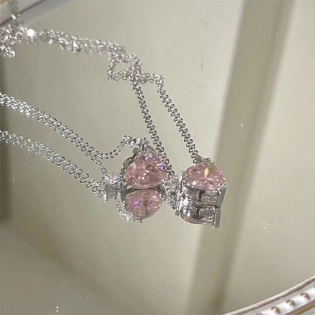 JOJO COCO Vòng cổ Mặt Trái Tim Đính Đá zircon Màu Hồng Phong Cách Hàn Quốc