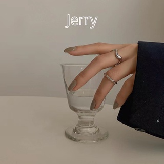 Set nhẫn nữ 2 chiếc màu bạc gợn sóng basic Jerry Accessories N05