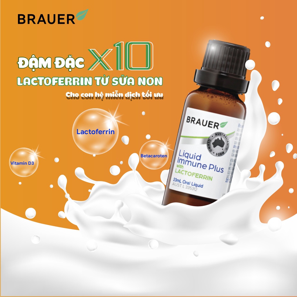 SIRO BRAUER Liquid Immune Plus With Lactoferrin-Hỗ trợ Tăng đề kháng từ sữa non Cho Bé Từ Sơ Sinh chai 23ml