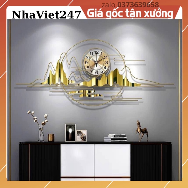 Đồng Hồ Treo Tường Trang Trí Mây Núi-Mã 2203-Kt 150*65cm-đồng hồ tranh decor tường đẹp,giá rẻ-quà tặng ý ngĩa-bh 5 năm