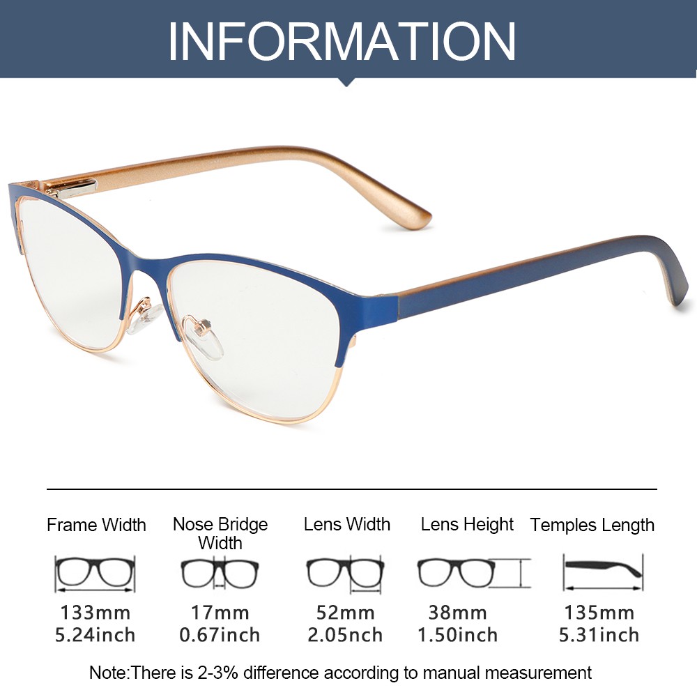 🌱EUPUS🍀 Diopter +1.0 +3.5 Presbyopic Eyeglasses Retro Half Frame Hyperopia Glasses Reading Glasses Women Men Metal Clear Lens Magnification Anti-fatigue Optical Eyewear/Multicolor