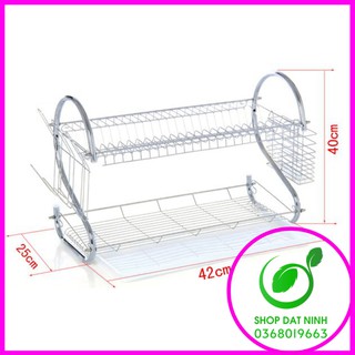 Kệ để chén đĩa 2 tầng bằng inox - Giá úp bát đĩa mang ống cắm đũa luôn thể dụng