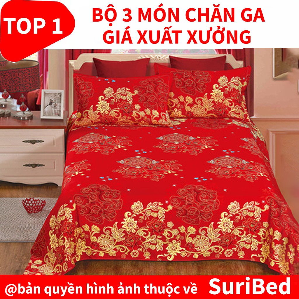 chăn ga💖FREESHIP💖bộ chăn ga 3 món họa tiết hoa violet đỏ CHANGAOLER42 set bao gồm 1 chăn 1 ga 2 gối 1 gối ôm