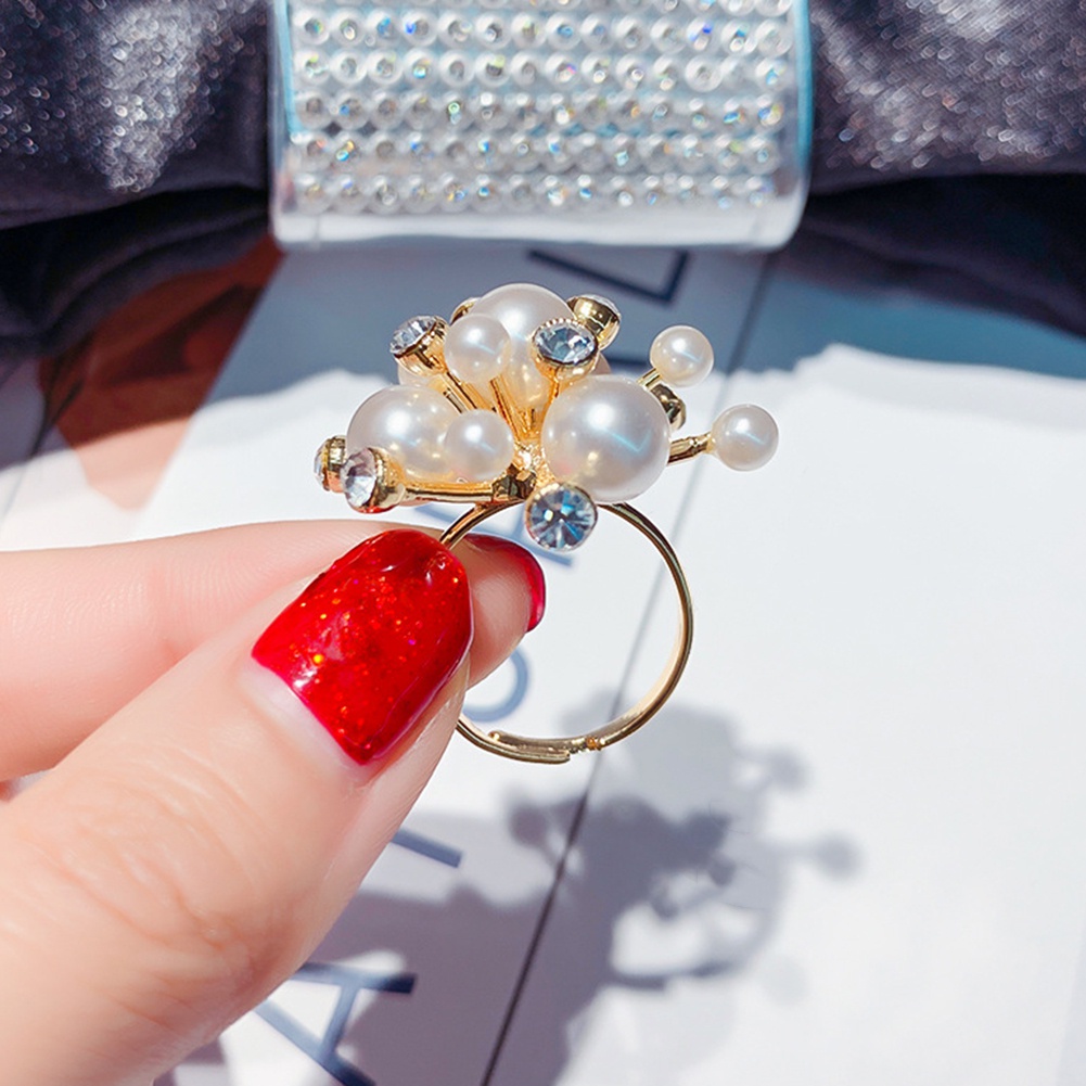 Nhẫn dạng mở hình bông tuyết đính đá và ngọc trai giả hợp thời trang cho nữ