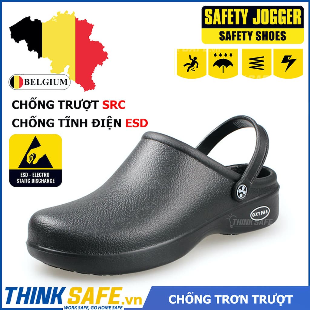 Giày chống trượt Oxypas Bestlight siêu nhẹ tiêu chuẩn EN chuyên dụng cho giày bảo hộ phòng sạch (đen) new - Thinksafe