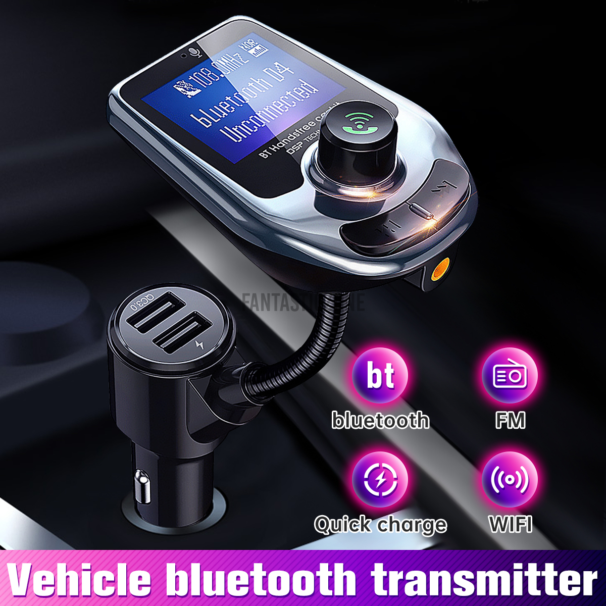 Củ Sạc Trên Ô Tô Bluetooth 5.0 Tích Hợp Bộ Phát Sóng Fm Và Máy Nghe Nhạc Mp3