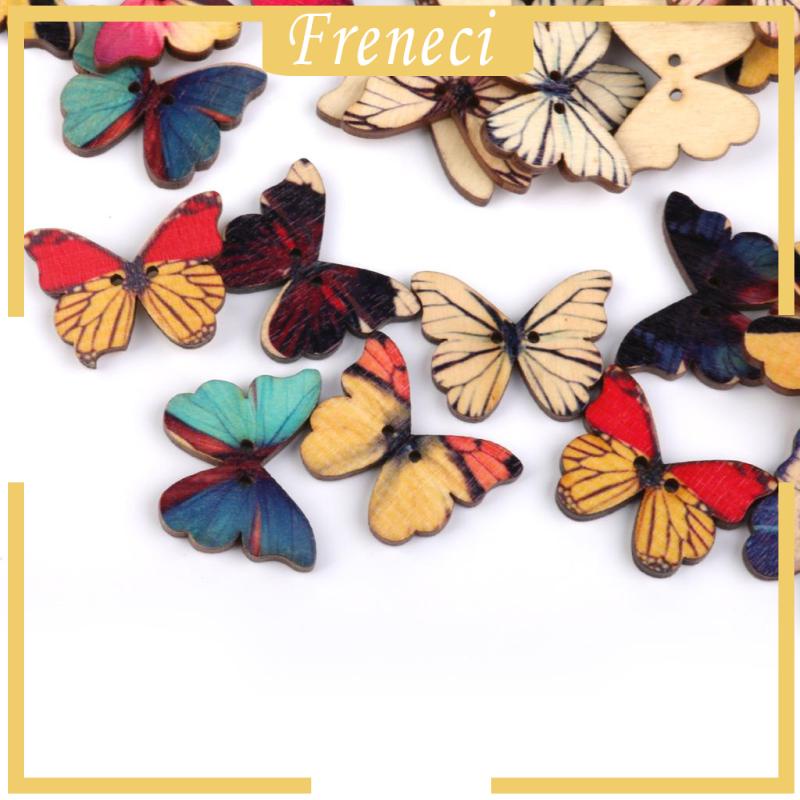 Set 100 Nút Gỗ Hình Bướm Nhiều Màu Sắc Dùng May Vá DIY