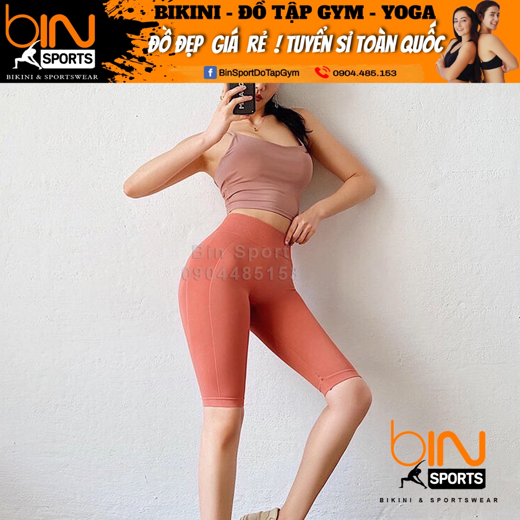 Quần đùi ngố cạp cao misshine dệt kim tập thể thao gym yoga Bin Sport Q036