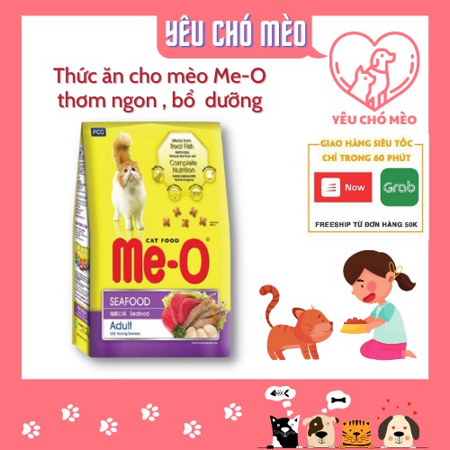 Thức ăn hạt khô cho mèo - Thức Ăn cho mèo Me-O Adult túi 7KG Vị Hải sản, Cá Ngừ, Cá Thu dạng Hạt cho mèo trưởng thành