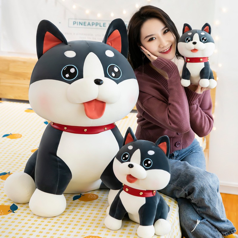 Gấu bông chó Husky dáng ngồi đeo vòng cổ đính đá kích thước 45-55cm NEOCI