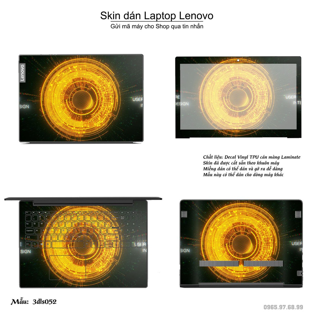 Skin dán Laptop Lenovo in hình 3Ds (inbox mã máy cho Shop)