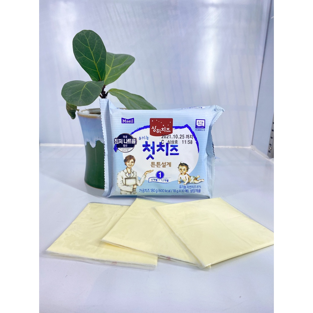 Phô mai hữu cơ tách muối Hàn Quốc số 1, gói 10 miếng cho bé ăn dặm từ 6m đến 12m