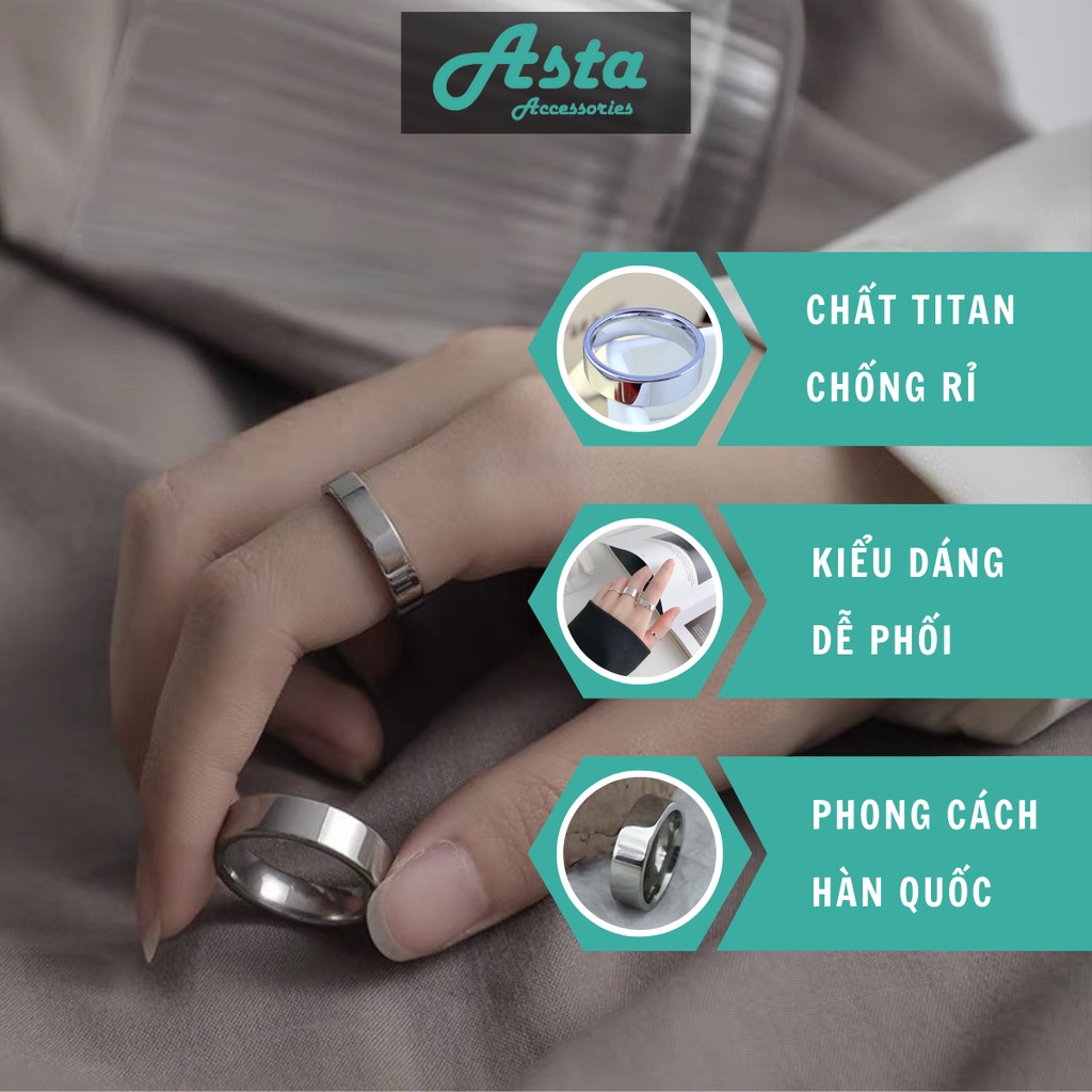 Nhẫn Nam Nữ Unisex Trơn Basic Plain Ring Asta Accessories Màu Bạc Đẹp - Nhẫn Cá Tính Titan Không Gỉ - Plain Ring To