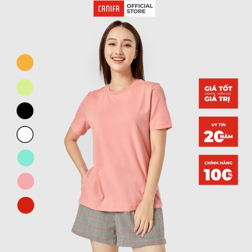 Áo phông nữ CANIFA trơn cổ tròn cộc tay chất liệu cotton dáng basic nhiều màu trắng đen xanh hồng đỏ cam 6TS22A001 ⚡