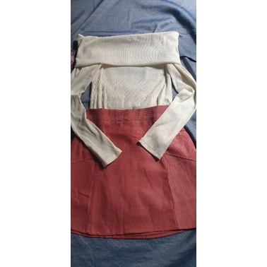 Set Váy Áo Set Chân Váy Chữ A Hồng Mix Áo Len Bẹt Vai Tay Dài HotGirl | BigBuy360 - bigbuy360.vn