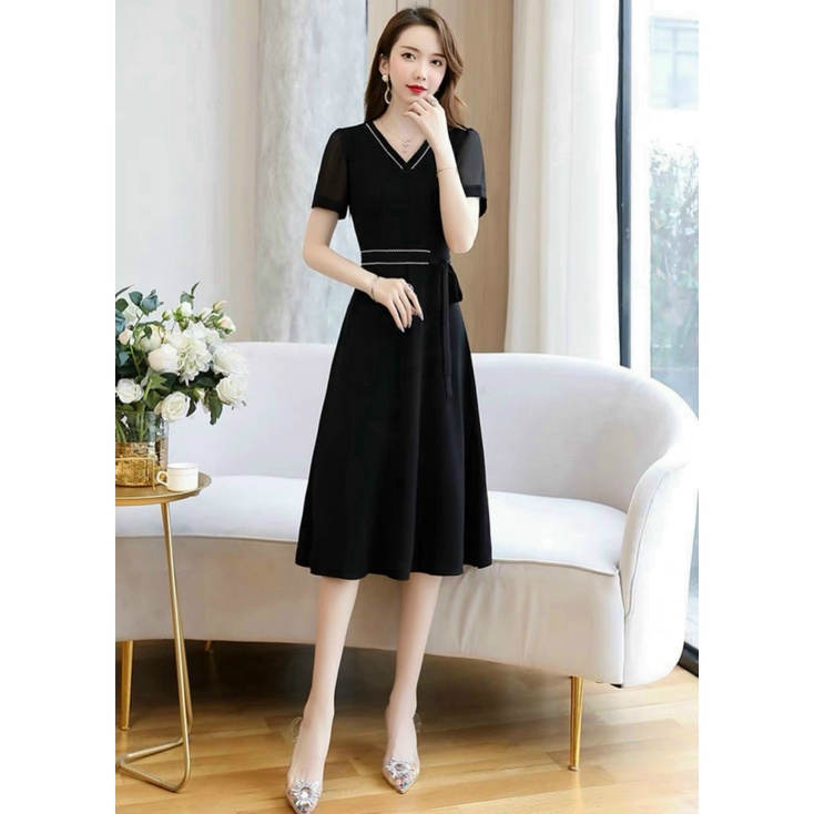 Đầm Dáng Dài Cổ tim Thắt Dây Eo Chất Voan Form Chẩn Mặc Đẹp Dáng Xinh [NEW UNISEX]