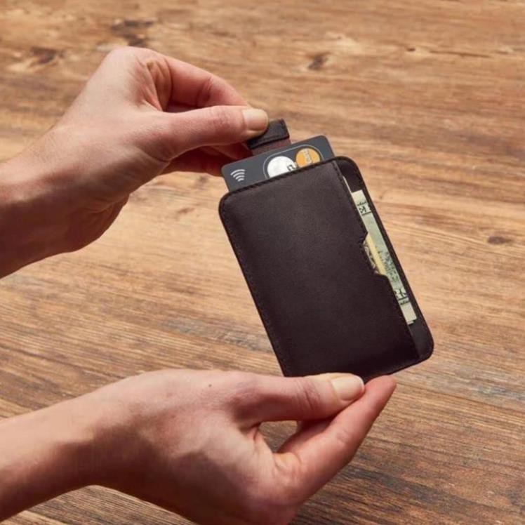 [DA THẬT]  Ví nam mini, ví nữ da thật namecard Chelsea có dây rút thời trang OLUX.