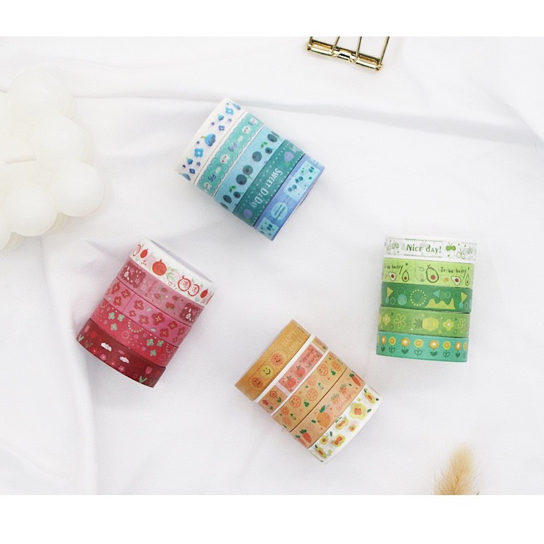 Set 5 Cuộn Băng Dính Washi họa tiết dùng Trang Trí nhật ký/DIY B8