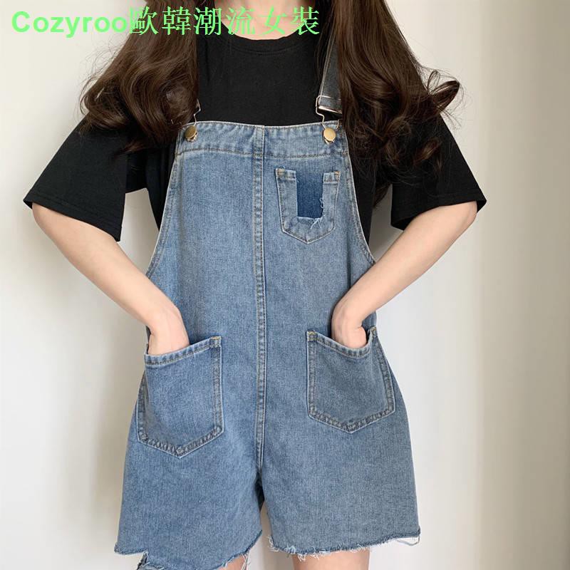 Jumpsuit Denim Ngắn Phong Cách Hàn Quốc Thời Trang Mùa Hè Dành Cho Nữ 2021