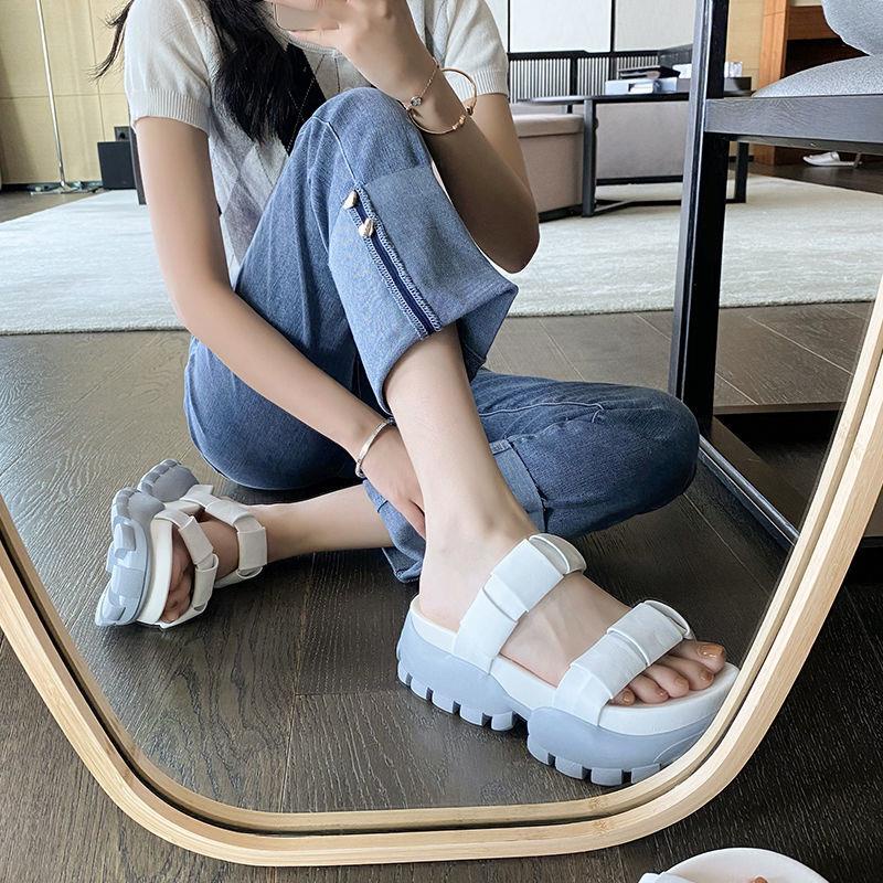 Dép sandal đế dày bằng chất liệu da thật thời trang mùa hè 2022 cho nữ tùy chọn màu sắc