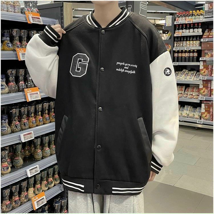 Áo bomber khoác chữ G chất nỉ cao cấp, áo khoác nỉ cardigan phối tay trắng Shopmap