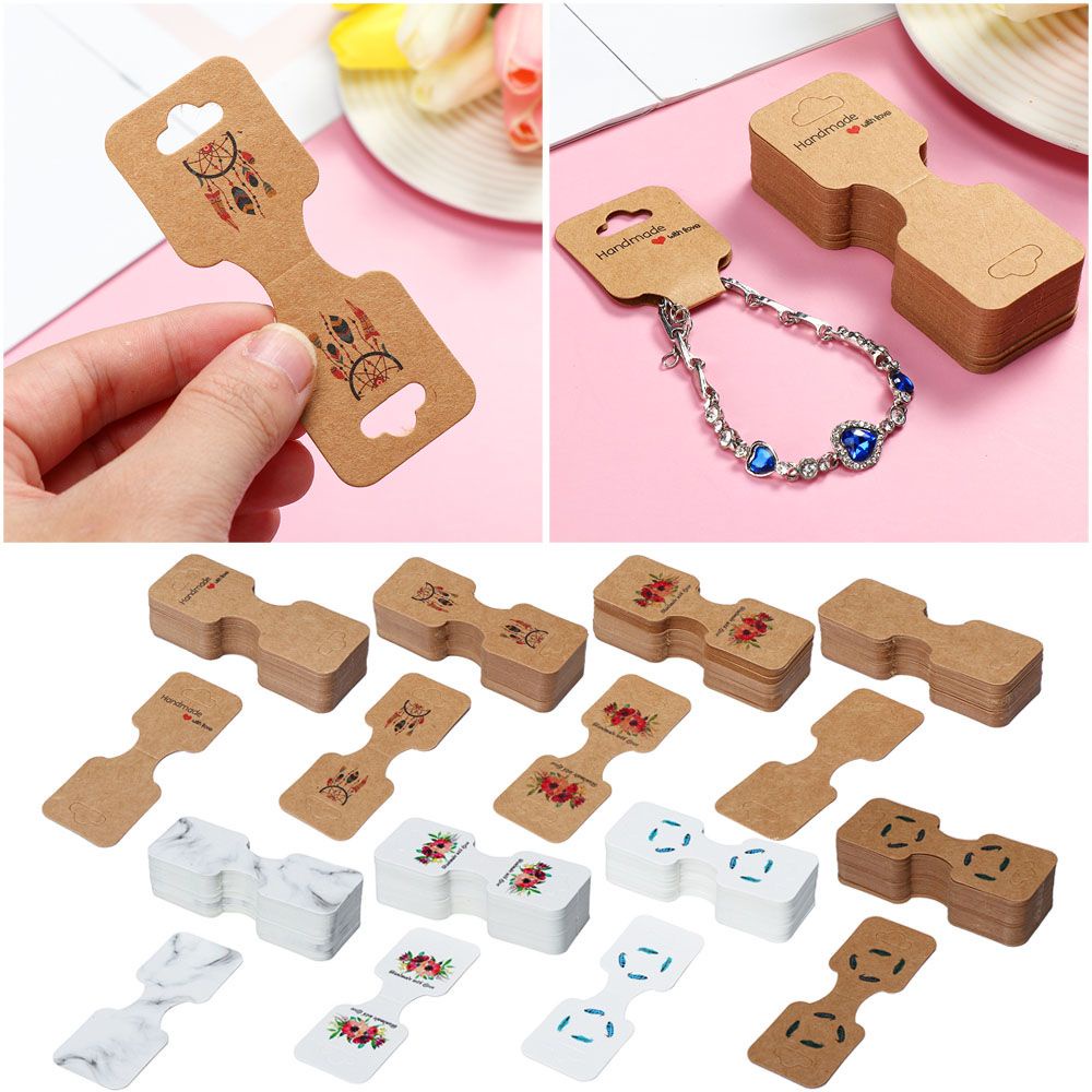 Set 50 thẻ giấy kích thước 9x3.5cm dùng để trưng bày trang sức vòng đeo tay/thẻ/dây buộc tóc thời trang DIY
