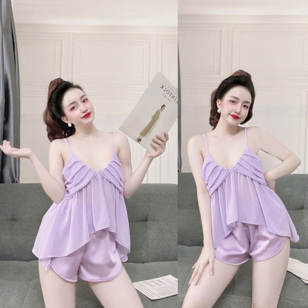 Đồ ngủ nữ❣️FREE SHIP❣️Đồ ngủ BIGSIZE lụa Chiffon phối Satin cao cấp mềm mại xinh xắn < 70kg | BigBuy360 - bigbuy360.vn