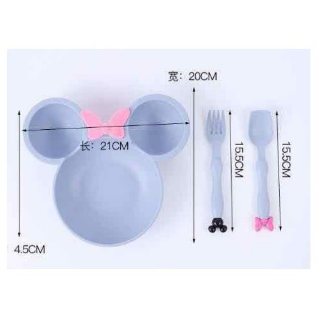 Bộ Bát Ăn Dặm Lúa Mạch Kèm Thìa Rĩa Micky Đáng Yêu Cho Bé