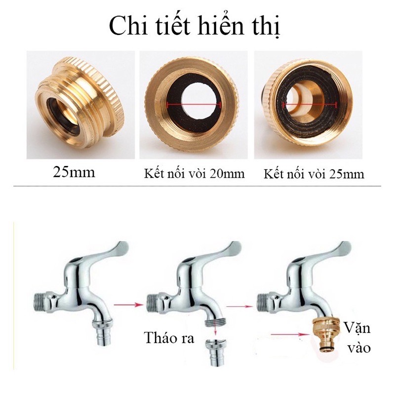 Khớp nối đồng cho vòi nước, máy rửa xe với 2 lớp ren kết nối