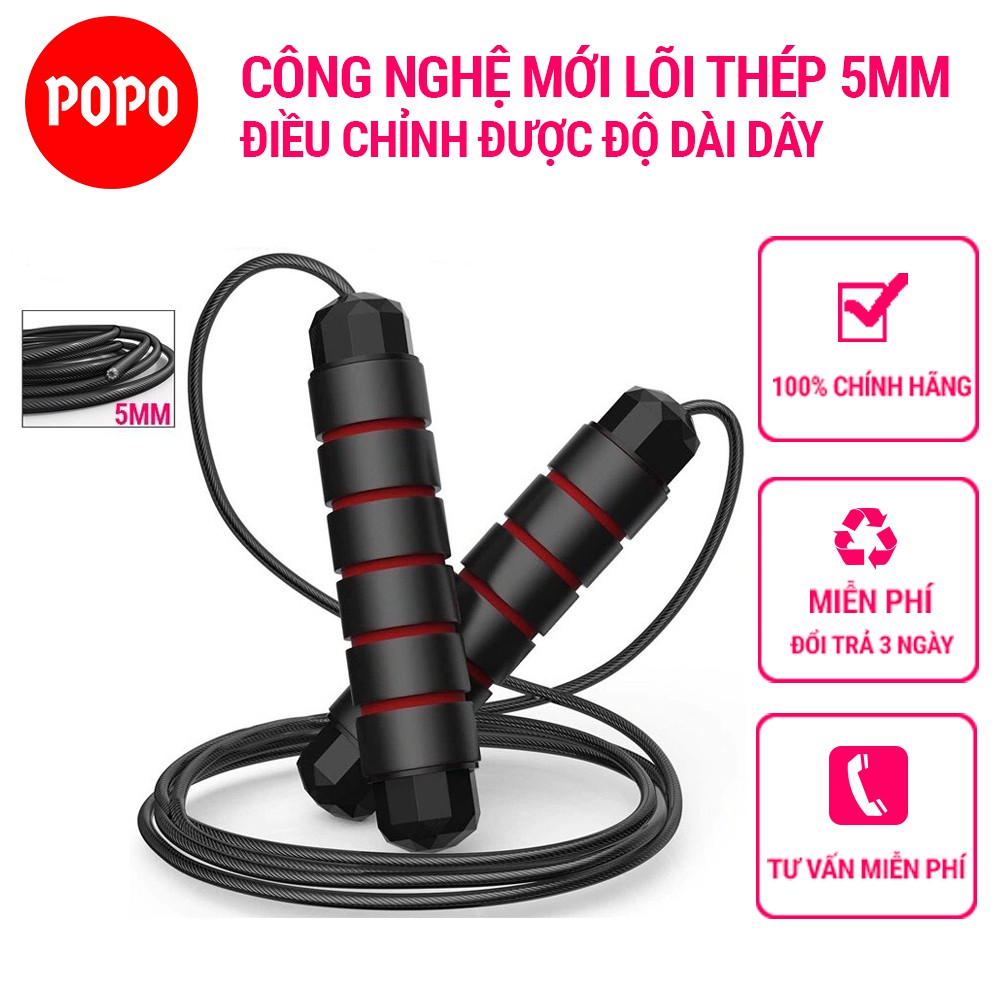 Dây nhảy dây giảm cân POPO lõi dây thép 5mm, tay nắm thoáng khí dây nhảy thể lực, thể dục, tập Gym, boxing