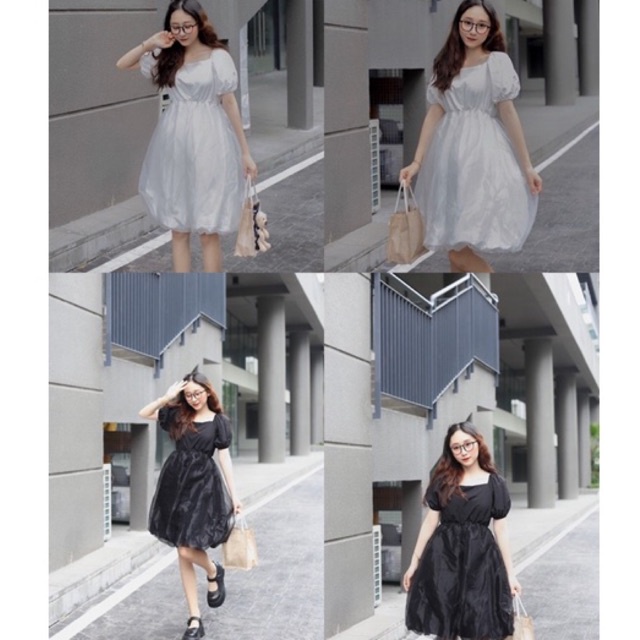 Đầm Tiểu Thư UNIT DRESS style thanh lịch nhẹ nhàng thiết kế trơn đơn giản form chuẩn basic có 2 màu trắng đen xoè nhẹ