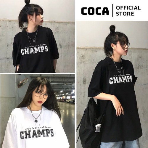 Áo thun tay lỡ unisex form rộng, Áo phông form rộng nam nữ oversize 2 màu đen trắng co giãn 4 chiều Coca Store