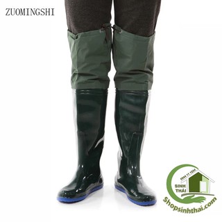Ủng lửng lội nước câu cá đến đùi, ủng đùi làm ruộng - màu xanh