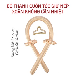 Thanh Uốn Tạo Kiểu Tóc Không Dùng Nhiệt Chất Liệu Lụa Cao Cấp Không Hư Tổn Tóc(1 Thanh Lõi Kẽm+ 2 Cột Tóc +Kẹp Tóc)