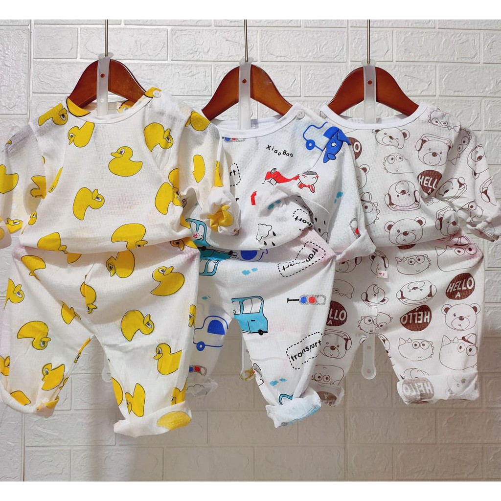 Bộ cotton thông hơi Dài tay Chui đầu cho bé trai và bé gái 3-15kg